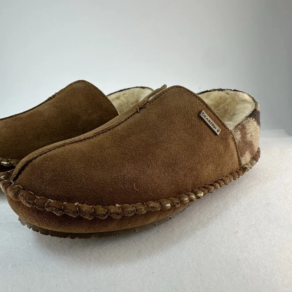 BEARPAW Marc Slippers Men's Size 9 Hickory Suede Sheepskin Lined New In Box